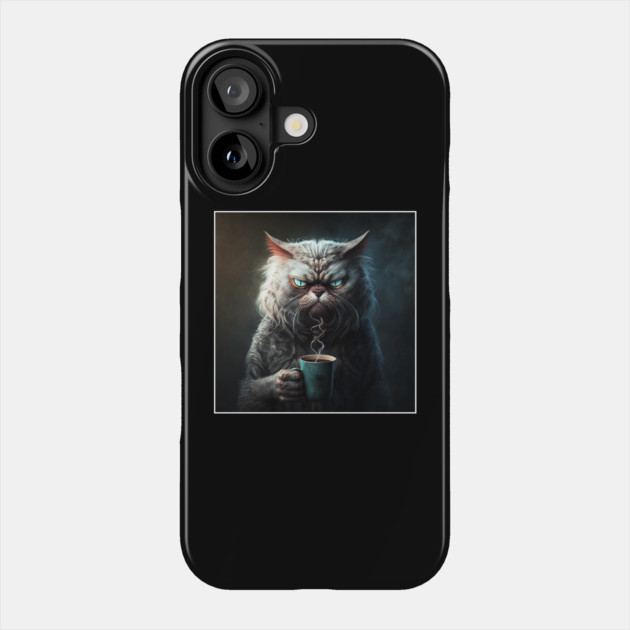 Funny Mean Looking Cat  Drinking Coffee, Coffee Cat Lover Phone Case by logiamerch