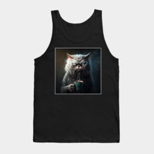 Funny Mean Looking Cat  Drinking Coffee, Coffee Cat Lover Tank Top