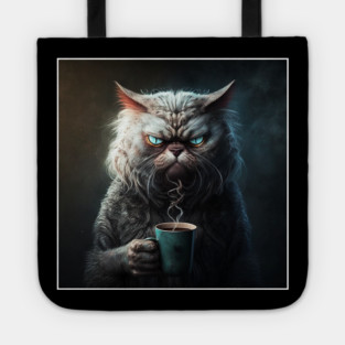 Funny Mean Looking Cat  Drinking Coffee, Coffee Cat Lover Tote