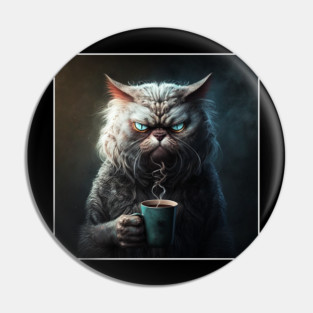Funny Mean Looking Cat  Drinking Coffee, Coffee Cat Lover Pin