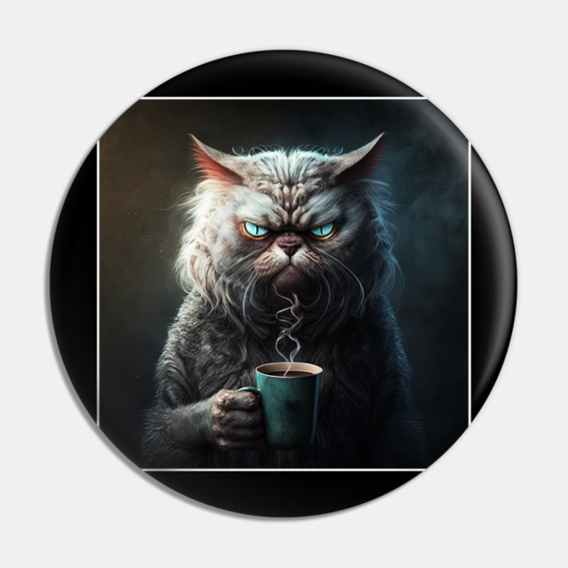Funny Mean Looking Cat  Drinking Coffee, Coffee Cat Lover Pin by logiamerch