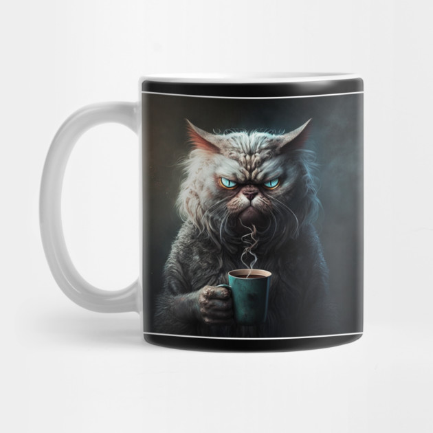 Funny Mean Looking Cat  Drinking Coffee, Coffee Cat Lover by logiamerch