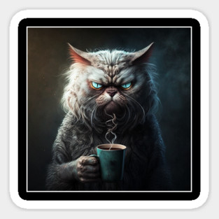 Funny Mean Looking Cat  Drinking Coffee, Coffee Cat Lover Magnet