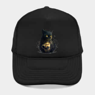 Black Cat Drinking Coffee, Coffee Cat Lover Hat
