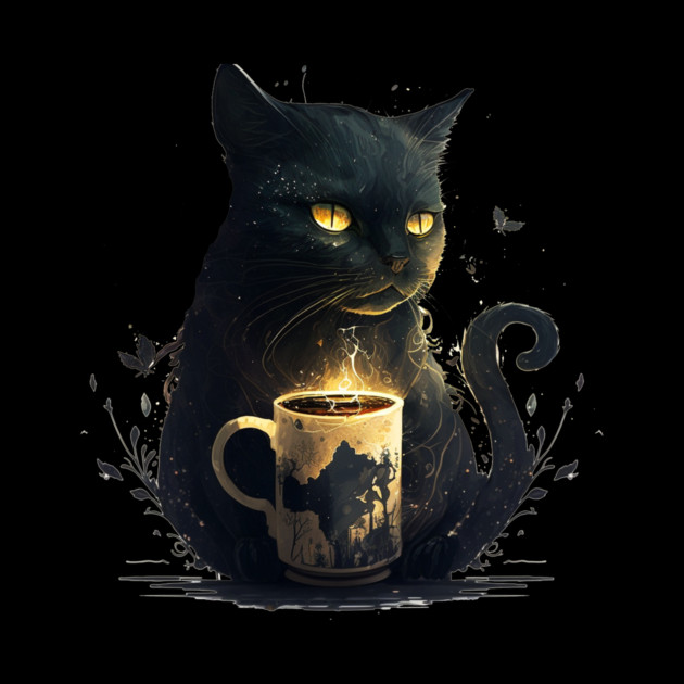 Black Cat Drinking Coffee, Coffee Cat Lover by logiamerch