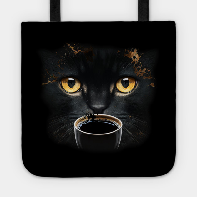 Black Cat Drinking Coffee, Coffee Cat Lover Tote by logiamerch