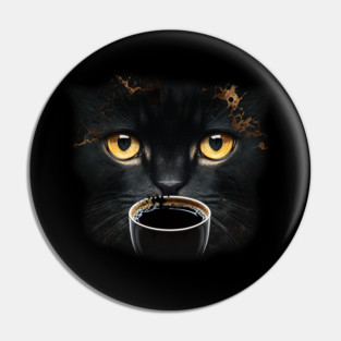 Black Cat Drinking Coffee, Coffee Cat Lover Pin