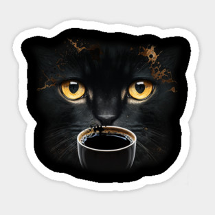 Black Cat Drinking Coffee, Coffee Cat Lover Magnet