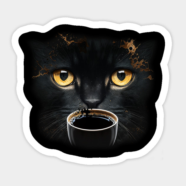 Black Cat Drinking Coffee, Coffee Cat Lover Magnet by logiamerch
