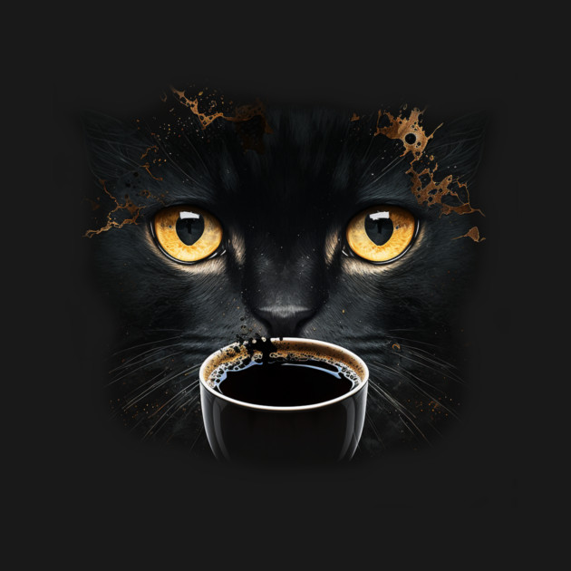 Black Cat Drinking Coffee, Coffee Cat Lover by logiamerch