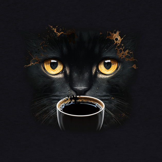 Black Cat Drinking Coffee, Coffee Cat Lover by logiamerch