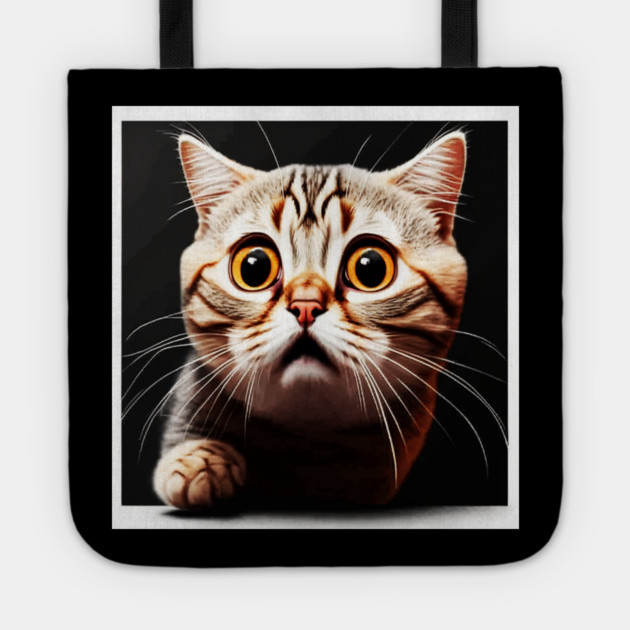 Funny Scared Cat Face, Cat Lover, Scaredy cat Tote by logiamerch