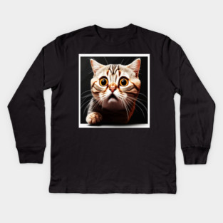 Funny Scared Cat Face, Cat Lover, Scaredy cat Kids Long Sleeve T-Shirt