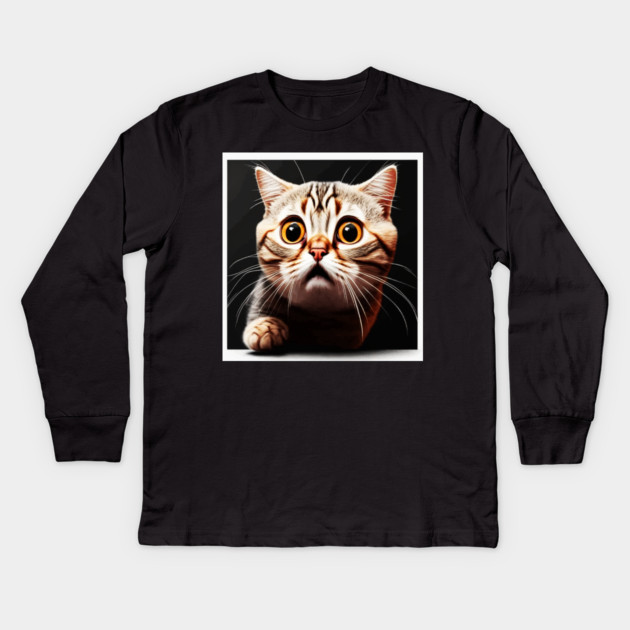 Funny Scared Cat Face, Cat Lover, Scaredy cat Kids Long Sleeve T-Shirt by logiamerch