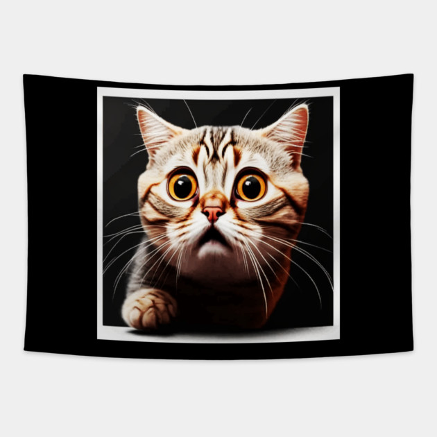 Funny Scared Cat Face, Cat Lover, Scaredy cat Tapestry by logiamerch