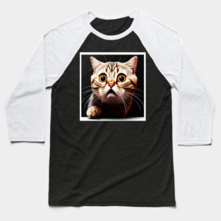 Funny Scared Cat Face, Cat Lover, Scaredy cat Baseball T-Shirt