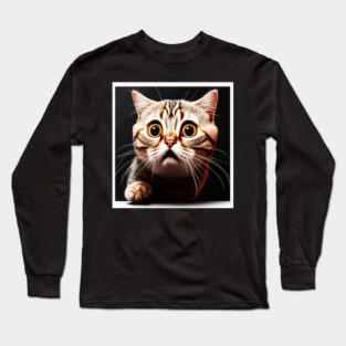 Funny Scared Cat Face, Cat Lover, Scaredy cat Long Sleeve T-Shirt