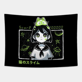Kawaii space girl - Anime style - Alien cat Tapestry