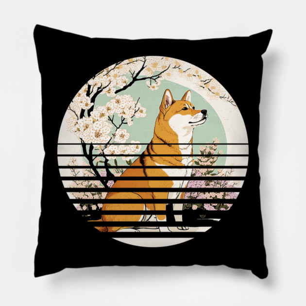 Shiba Inu Dog, Cherry Blossom, Japanese Style Pillow by logiamerch