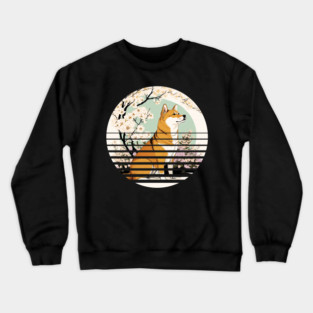 Shiba Inu Dog, Cherry Blossom, Japanese Style Crewneck Sweatshirt