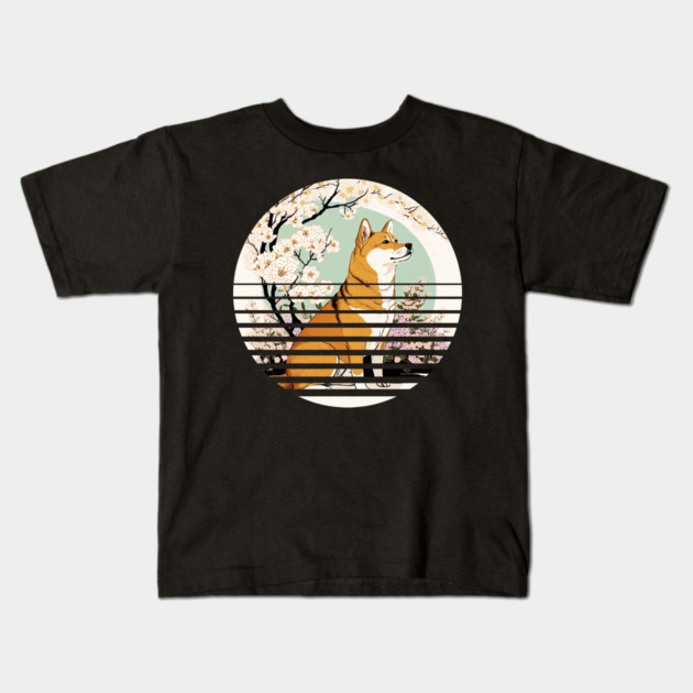Shiba Inu Dog, Cherry Blossom, Japanese Style Kids T-Shirt by logiamerch