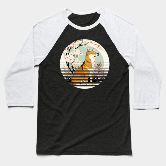 Shiba Inu Dog, Cherry Blossom, Japanese Style Baseball T-Shirt by logiamerch