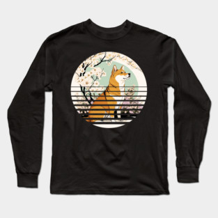 Shiba Inu Dog, Cherry Blossom, Japanese Style Long Sleeve T-Shirt