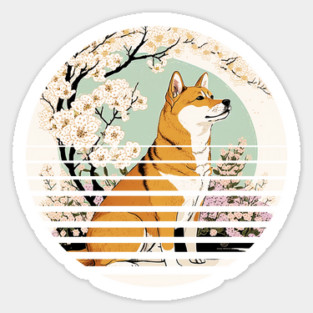 Shiba Inu Dog, Cherry Blossom, Japanese Style Sticker