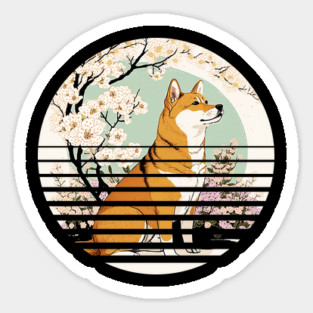 Shiba Inu Dog, Cherry Blossom, Japanese Style Magnet