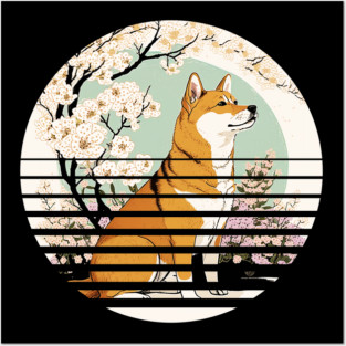 Shiba Inu Dog, Cherry Blossom, Japanese Style Posters and Art
