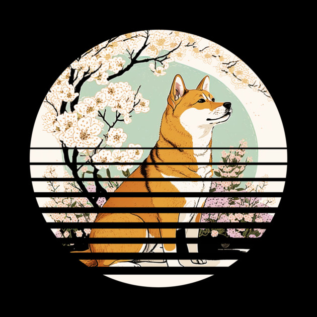 Shiba Inu Dog, Cherry Blossom, Japanese Style by logiamerch