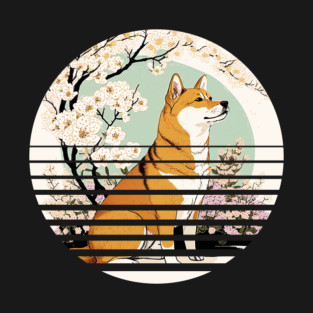 Shiba Inu Dog, Cherry Blossom, Japanese Style T-Shirt