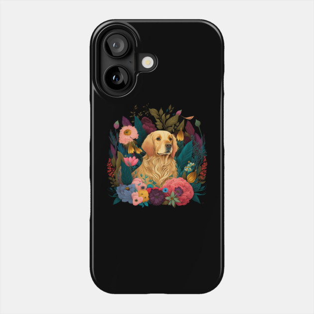 Golden Retriever Dog, Floral Ornament, Dog Lover Phone Case by logiamerch