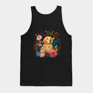 Golden Retriever Dog, Floral Ornament, Dog Lover Tank Top