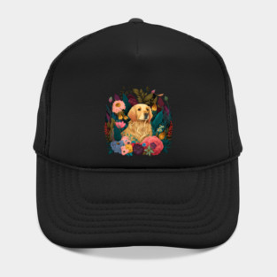 Golden Retriever Dog, Floral Ornament, Dog Lover Hat