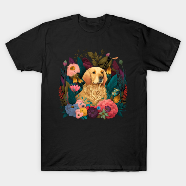 Golden Retriever Dog, Floral Ornament, Dog Lover T-Shirt by logiamerch