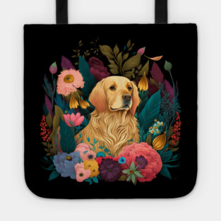 Golden Retriever Dog, Floral Ornament, Dog Lover Tote