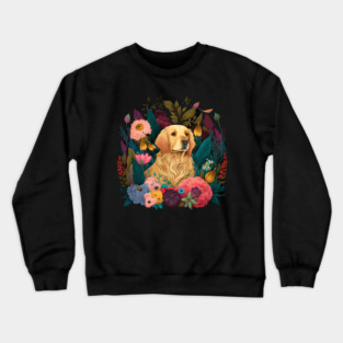 Golden Retriever Dog, Floral Ornament, Dog Lover Crewneck Sweatshirt