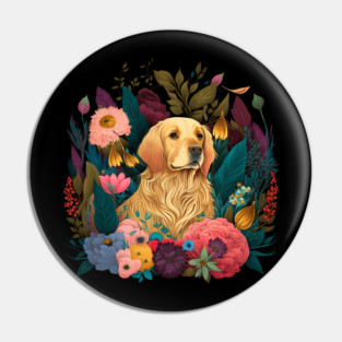 Golden Retriever Dog, Floral Ornament, Dog Lover Pin