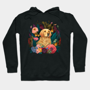 Golden Retriever Dog, Floral Ornament, Dog Lover Hoodie