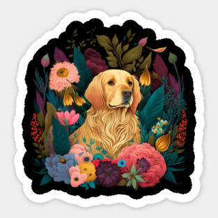 Golden Retriever Dog, Floral Ornament, Dog Lover Magnet