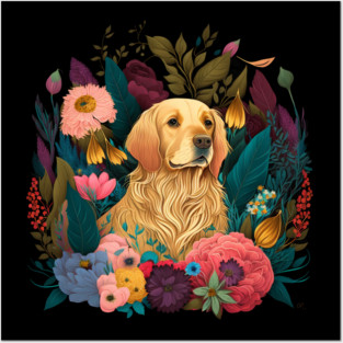 Golden Retriever Dog, Floral Ornament, Dog Lover Posters and Art