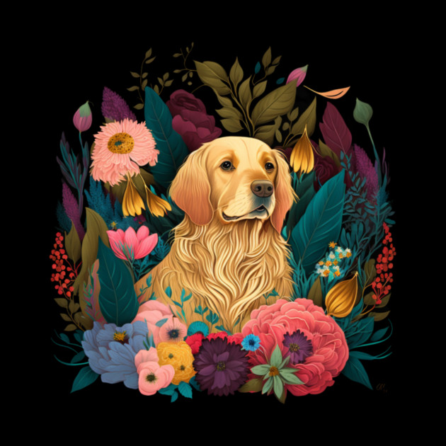 Golden Retriever Dog, Floral Ornament, Dog Lover by logiamerch