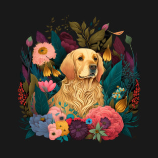 Golden Retriever Dog, Floral Ornament, Dog Lover T-Shirt