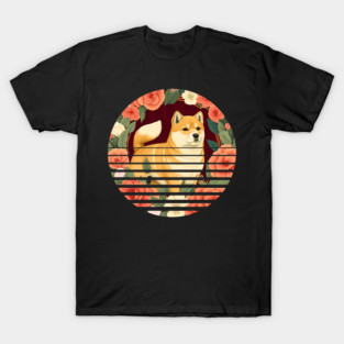 Shiba Inu Dog, Rose Ornament, Floral Style T-Shirt