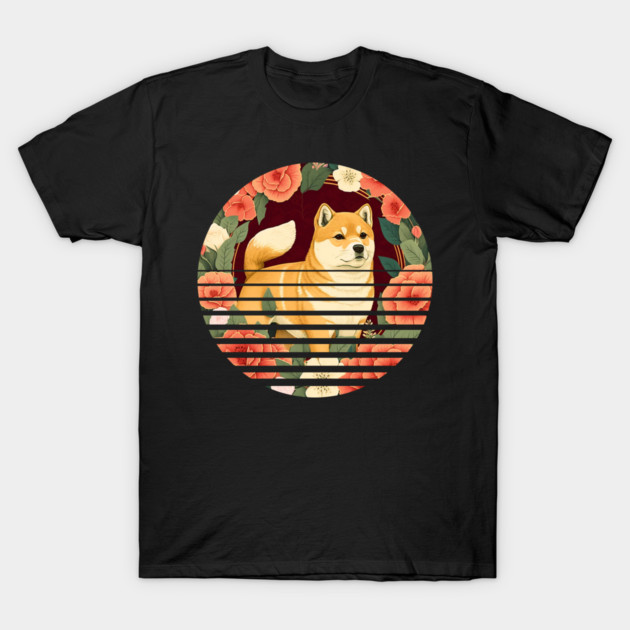 Shiba Inu Dog, Rose Ornament, Floral Style T-Shirt by logiamerch