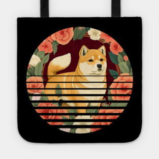 Shiba Inu Dog, Rose Ornament, Floral Style Tote
