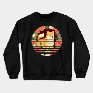 Shiba Inu Dog, Rose Ornament, Floral Style Crewneck Sweatshirt