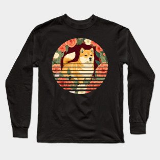 Shiba Inu Dog, Rose Ornament, Floral Style Long Sleeve T-Shirt