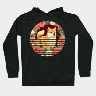 Shiba Inu Dog, Rose Ornament, Floral Style Hoodie
